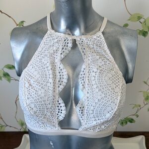 Victoria's Secret White Lace Open-Front High Neck Bralette - Size Large